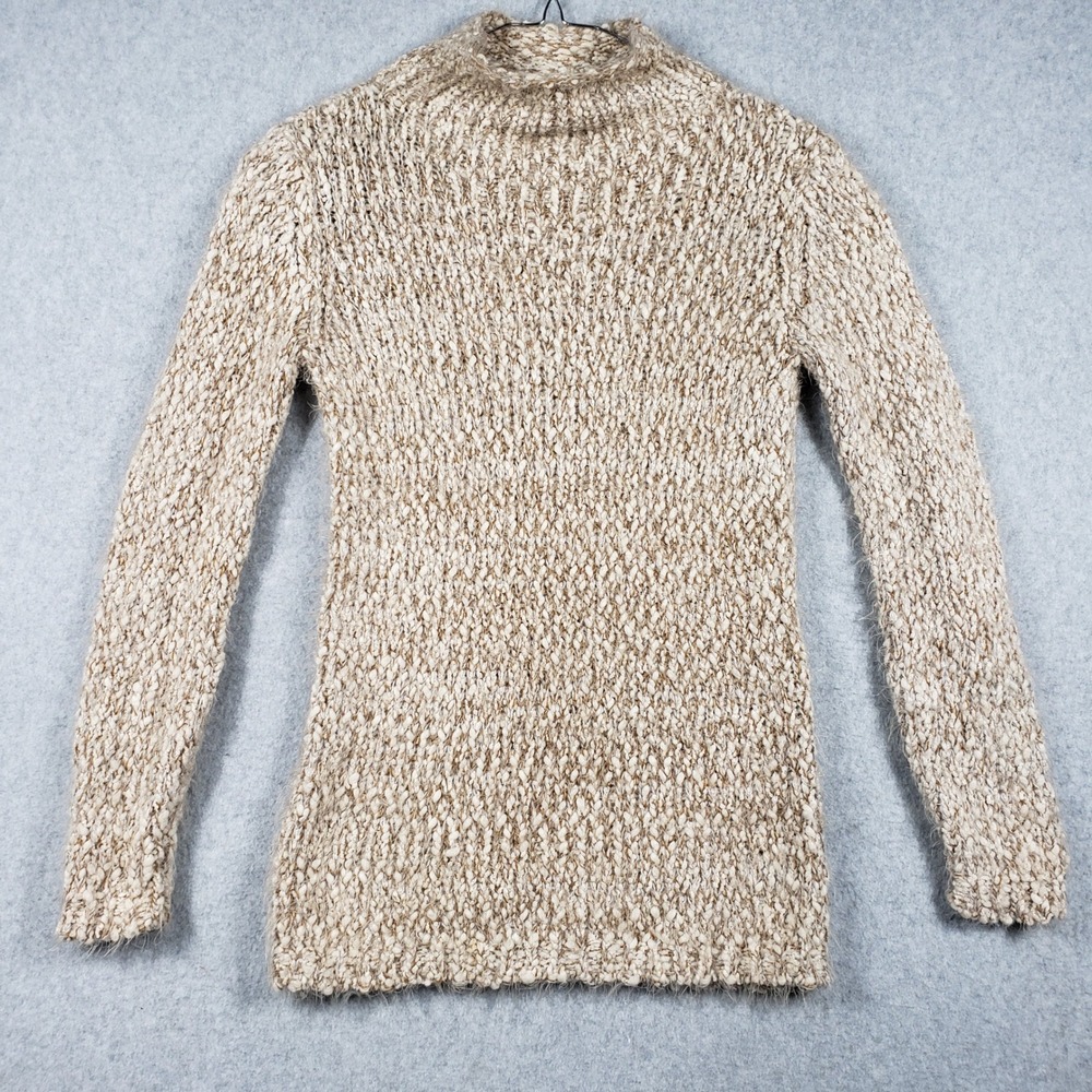 Chelsea & Theodore Womens Sweater XS Tan Marled Mock Neck Chunky Knit Minimalist